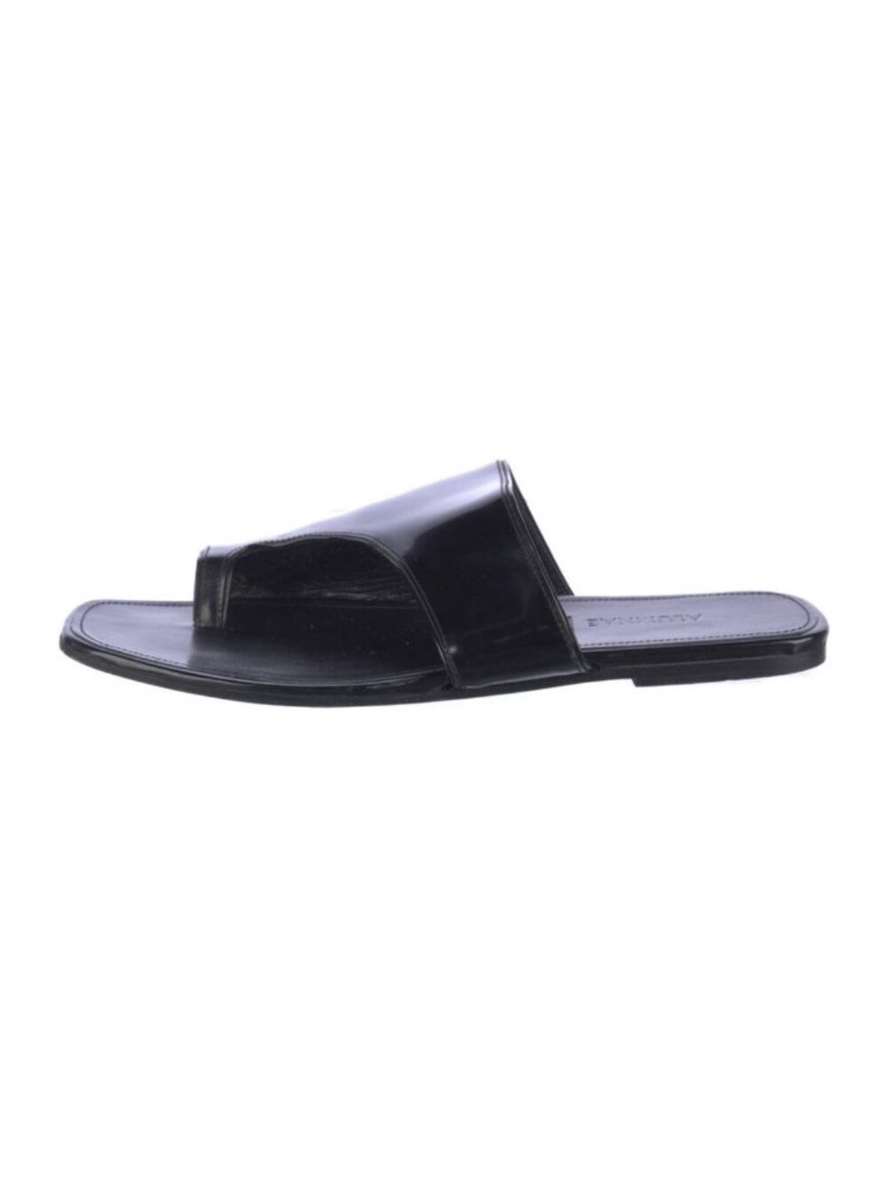 alumnae solid black patent leather slides sandals flat Italy 7